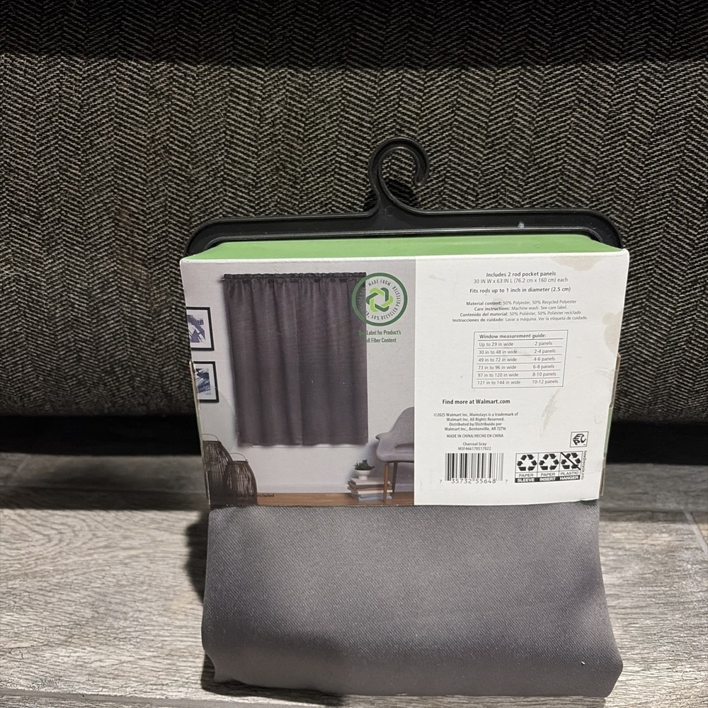 Mainstays Curtain Pair Blackout Charcoal Gray Rod Pocket 30x63‎ NWT Modern 2pk - Picture 6 of 6